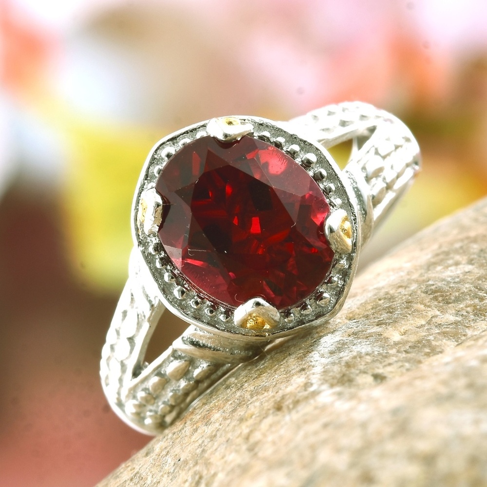 Red Quartz 8KYG & Platinum Bond Brass Ring (NEW)